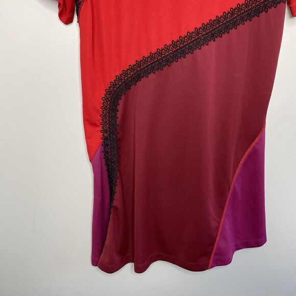 KOCHE Womens Striped Mini Dress Sz 4 FR:38 Red Burgundy Violine Shift $655 - Picture 7 of 10